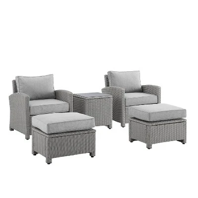Bradenton 5pc Outdoor Wicker Seating Set With Side Table, 2 Arm Chairs And 2 Ottomans - Gray/Gray - Crosley 3 Bradenton 5pc Outdoor Wicker Seating Set With Side Table, 2 Arm Chairs And 2 Ottomans - Gray/Gray - Crosley - Image 3