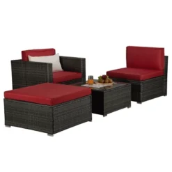 4pc Outdoor Wicker Conversation Set - Red/Brown - GODEER -Garden & Outdoors GUEST ec339bd2 b127 4735 b8bc 4ceca8a91ae5