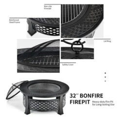 Costway 32'' Round Fire Pit Set W/ Rain Cover BBQ Grill Log Grate Poker 11 Costway 32'' Round Fire Pit Set W/ Rain Cover BBQ Grill Log Grate Poker -Garden & Outdoors GUEST ec3544e7 4df8 48ad 8e8a fced419ad8af