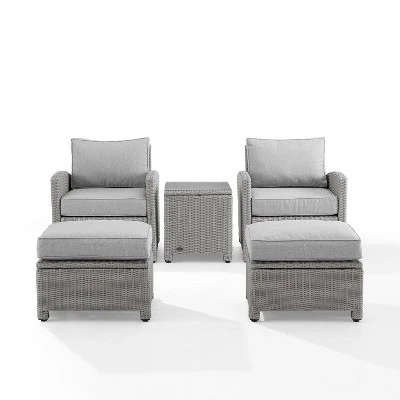 Bradenton 5pc Outdoor Wicker Seating Set With Side Table, 2 Arm Chairs And 2 Ottomans - Gray/Gray - Crosley 6 Bradenton 5pc Outdoor Wicker Seating Set With Side Table, 2 Arm Chairs And 2 Ottomans - Gray/Gray - Crosley - Image 6