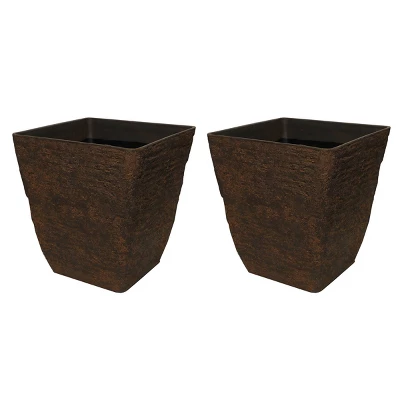 Set Of 2 Resin Indoor/Outdoor Squared Planters Brown - Alpine Corporation 4 Set Of 2 Resin Indoor/Outdoor Squared Planters Brown - Alpine Corporation - Image 4