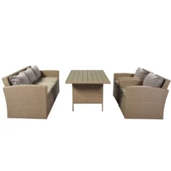 4pc Outdoor Wicker Conversation Set With Cushions - Gray - GODEER -Garden & Outdoors GUEST edd41983 e29d 43af bfdb f0053135e3f1