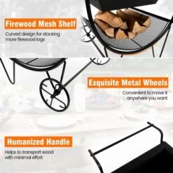 Tangkula 21.5" Fire Pit & Firewood Log Rack Outdoor Square Firepit & Firewood Holder With Spark Screen Rolling Wheels -Garden & Outdoors GUEST eebd44d8 cd8a 47d1 912a 291b2885e3b7