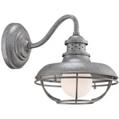 Franklin Iron Works Rustic Industrial Farmhouse Vintage Outdoor Barn Light Fixture Galvanized Steel Open Cage 13" White Glass Orb For Exterior Porch -Garden & Outdoors GUEST eec73c22 5260 4f5c 87f1 00d9d5b3f4de