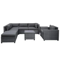 8pc Wicker Patio Conversation Set With Cushions - Gray - GODEER -Garden & Outdoors GUEST efbec060 8a13 4585 b0b7 7935c1f06514