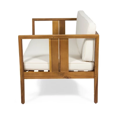 Nicholson Outdoor 4 Seater Acacia Wood Chat Set - Teak/Beige - Christopher Knight Home 7 Nicholson Outdoor 4 Seater Acacia Wood Chat Set - Teak/Beige - Christopher Knight Home - Image 7