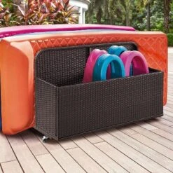 Palm Harbor Outdoor Wicker Pool Storage Caddy - Brown - Crosley