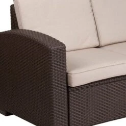Flash Furniture Chocolate Brown Faux Rattan Loveseat With All-Weather Beige Cushions 12 Flash Furniture Chocolate Brown Faux Rattan Loveseat With All-Weather Beige Cushions -Garden & Outdoors GUEST f19d1f70 9451 44d7 8dc9 94b4250c7f6b