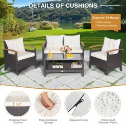 Costway 4PCS Patio Rattan Furniture Set Cushioned Sofa Storage Table Off -Garden & Outdoors GUEST f2057f16 63e3 4e31 bf92 21f345768d11
