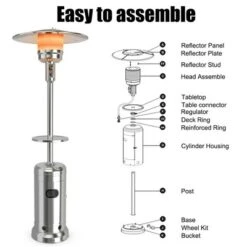 Costway 87'' Tall Patio Propane Heater 48,000 BTU W/Table & Wheels Silver -Garden & Outdoors GUEST f2cb8fa0 378d 4b80 b19f e340f1a404e7