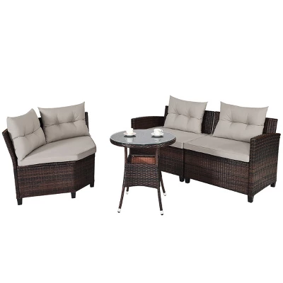 Costway 4PCS Outdoor Patio Rattan Furniture Set Cushioned Sofa Table 1 Costway 4PCS Outdoor Patio Rattan Furniture Set Cushioned Sofa Table