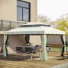 Outsunny 10' X 13' Soft Top Outdoor Patio Gazebo With Polyester Curtains & Air Netting Venting Screens & Aluminum Frame, Cream White