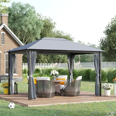 Outsunny 13' X 10' Outdoor Patio Gazebo Soft Top Canopy With PA Coated Polyester Roof, Steel/Aluminum Frame, Curtains & Netting Sidewalls, Gray 1 Outsunny 13' X 10' Outdoor Patio Gazebo Soft Top Canopy With PA Coated Polyester Roof, Steel/Aluminum Frame, Curtains & Netting Sidewalls, Gray