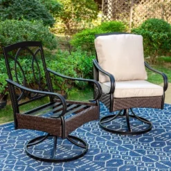 2pk Outdoor Swivel Chairs With Metal Frame, Wicker & Seat & Back Cushions - Captiva Designs -Garden & Outdoors GUEST f457533c caa1 4ca8 a027 ac01c71ff0f9