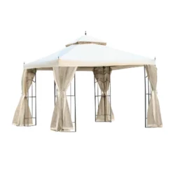 Outsunny 10' X 10' Steel Outdoor Patio Gazebo Canopy With Removable Mesh Curtains, Display Shelves, & Steel Frame -Garden & Outdoors GUEST f55a694b c03f 491a bcbf 4bffc131b6c0