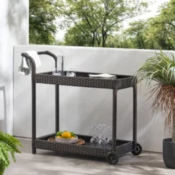 Savona Wicker Outdoor Serving Cart - Brown - Christopher Knight Home -Garden & Outdoors GUEST f604d357 716c 431e a7cf 70c46b895069