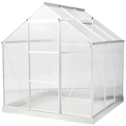 Outsunny Polycarbonate Greenhouse With Aluminum Frame, Walk-in Garden Greenhouse Kit With Adjustable Roof Vent, Rain Gutter And Sliding Door For Winter, Silver 9 Outsunny Polycarbonate Greenhouse With Aluminum Frame, Walk-in Garden Greenhouse Kit With Adjustable Roof Vent, Rain Gutter And Sliding Door For Winter, Silver -Garden & Outdoors GUEST f6a69399 0213 4258 9964 d7c6e2a4ac93