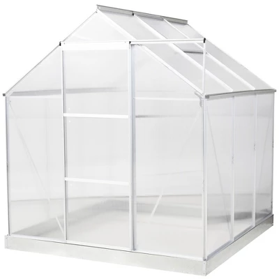 Outsunny Polycarbonate Greenhouse With Aluminum Frame, Walk-in Garden Greenhouse Kit With Adjustable Roof Vent, Rain Gutter And Sliding Door For Winter, Silver 3 Outsunny Polycarbonate Greenhouse With Aluminum Frame, Walk-in Garden Greenhouse Kit With Adjustable Roof Vent, Rain Gutter And Sliding Door For Winter, Silver - Image 3