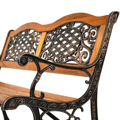 Sunnydaze Decor Sunnydaze 2-Person Ivy Crossweave Design Cast Iron And Wood Frame Outdoor Garden Bench 2 Sunnydaze Decor Sunnydaze 2-Person Ivy Crossweave Design Cast Iron And Wood Frame Outdoor Garden Bench - Image 2
