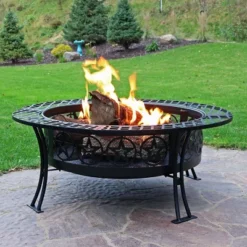 Sunnydaze Decor Sunnydaze Outdoor Camping Or Backyard Steel Round Four Star Fire Pit Table With Spark Screen - 40" - Black -Garden & Outdoors GUEST f72989dc eba6 495a b050 d24a0756558e