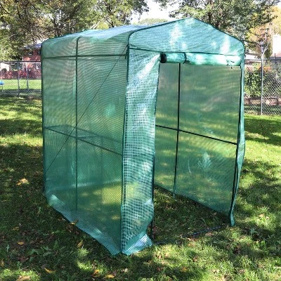 Sunnydaze Decor Sunnydaze Outdoor Portable Growing Rack Petite Deluxe Mini Walk-In Greenhouse With Roll-Up Door - 1 Shelf - Green 2 Sunnydaze Decor Sunnydaze Outdoor Portable Growing Rack Petite Deluxe Mini Walk-In Greenhouse With Roll-Up Door - 1 Shelf - Green - Image 2