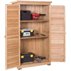 Costway Outdoor 63'' Tall Wooden Garden Storage Shed Fir Wood Shutter Design Lockers -Garden & Outdoors GUEST f876791a 746d 4b84 a6dd 6d92e07478f8