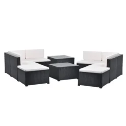 10pc Wicker Patio Sectional Seating Set With Cushion - Black/Beige - GODEER -Garden & Outdoors GUEST f91f0d89 ea09 48ac b771 5f52b64f054a