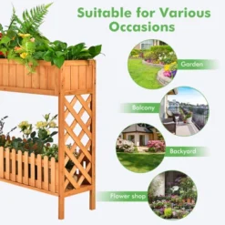Tangkula Outdoor 2-Tier Wood Planter Raised Garden Bed Elevated Planter Box Kit W/Liner & Shelf For Backyard Patio -Garden & Outdoors GUEST f96d0bf0 23ae 42a3 8f19 ac2e2ac38b61