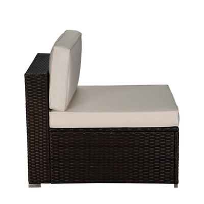 6pc Outdoor Rattan Wicker Conversation Set With Sofa, Chairs & Coffee Table - Brown/Beige - GODEER 4 6pc Outdoor Rattan Wicker Conversation Set With Sofa, Chairs & Coffee Table - Brown/Beige - GODEER - Image 4