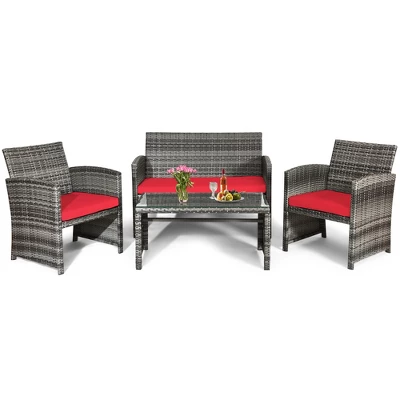 Tangkula 4-Piece Outdoor Patio Furniture Set Rattan Wicker Conversation Sofa Set 3 Tangkula 4-Piece Outdoor Patio Furniture Set Rattan Wicker Conversation Sofa Set - Image 3