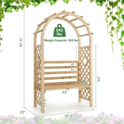 Costway Wooden Garden Bench Arch Pergola Outdoor Arbor W/backrest Patio Trellis Pergola -Garden & Outdoors GUEST fe3b5101 3ab9 4829 9385 cfef84caed13