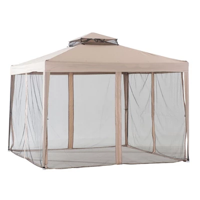 Sunjoy 10 X 10 Foot Hampton Soft Top Steel Supported Gazebo Shaded Canopy With Mosquito Netting For Large Outdoor Spaces And Backyards, Brown 1 Sunjoy 10 X 10 Foot Hampton Soft Top Steel Supported Gazebo Shaded Canopy With Mosquito Netting For Large Outdoor Spaces And Backyards, Brown