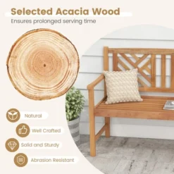 Costway Patio Acacia Wood 2-Person Slatted Bench Outdoor Loveseat Chair Garden Natural -Garden & Outdoors GUEST ff9a2353 6fae 4739 9faa 6d67a7756db3